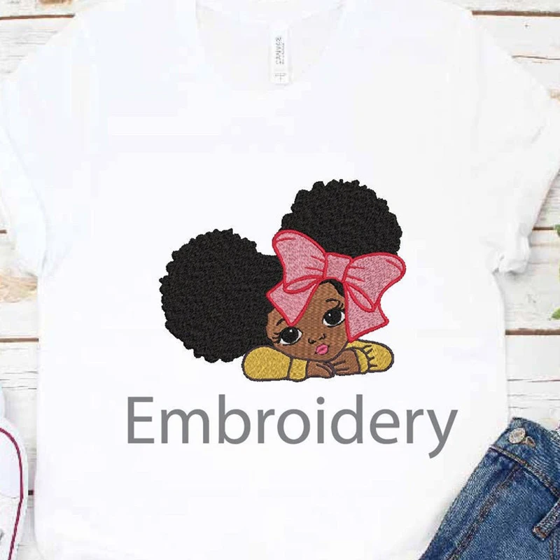 Cute Little Black Peekaboo Girl Embroidered Patches Ironing Sticker DIY Puff Afro Ponytails Hair African American Kids Badge