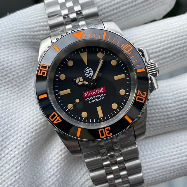 STEELFLY Men Automatic Watch 41mm Mechanical Wristwatch Diver 200m Waterproof C3 Luminous Sapphire Mirror NH35 Ceramic Bezel