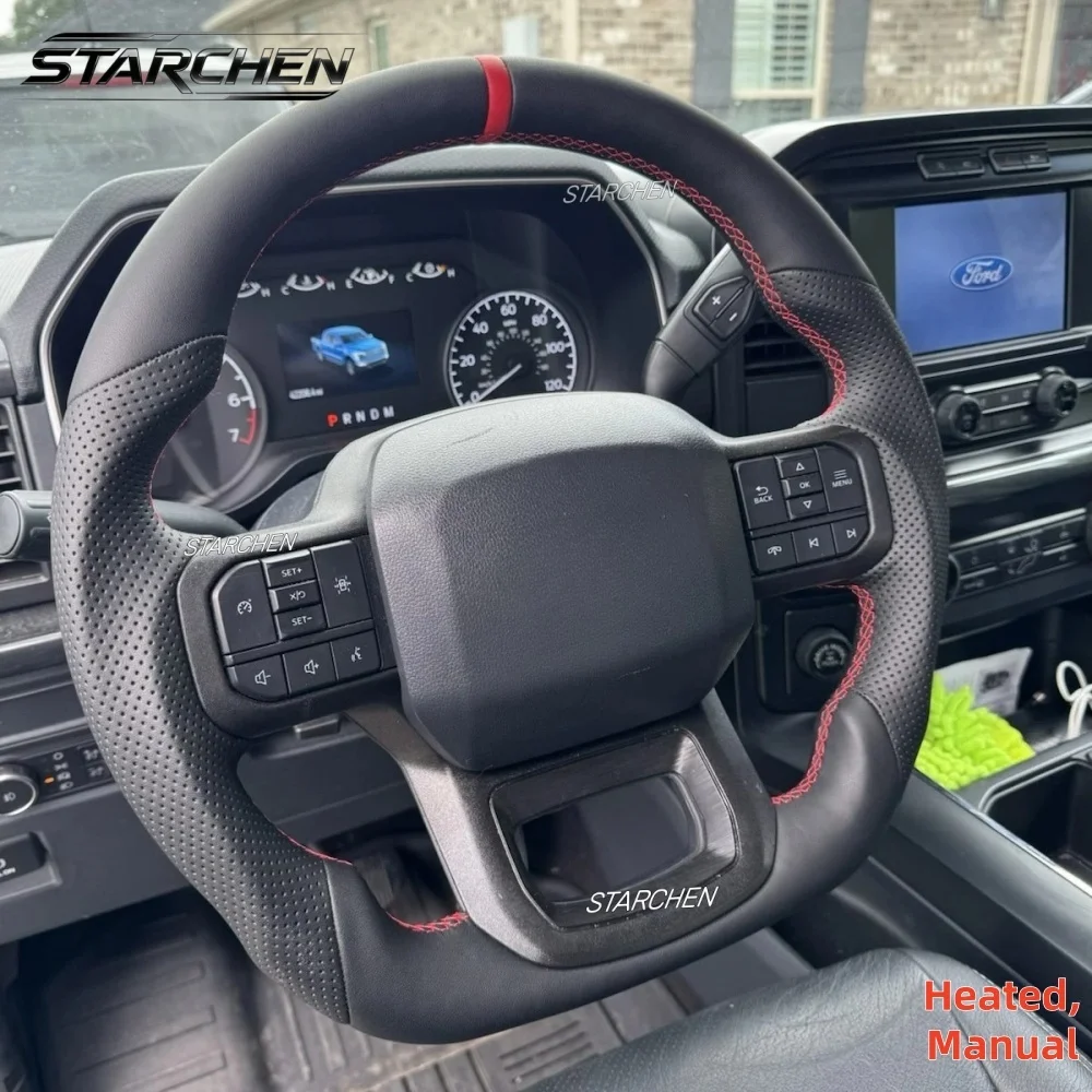 

Heated Full Leather Sport Steering Wheel for Ford F150 2021-2026 with Heated Manual (No Paddle Version)