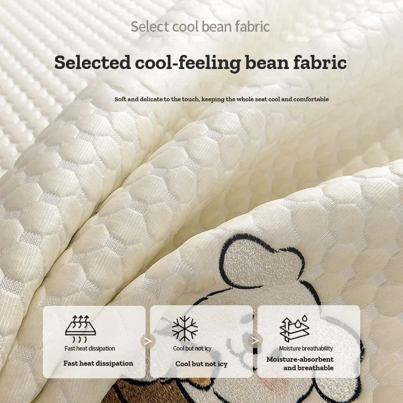 Ice Bean Cooling Summer Mat for Bed Bear Embroidered Breathable Queen Mattress Cover Single Double Bed Pad with Elastic Bands