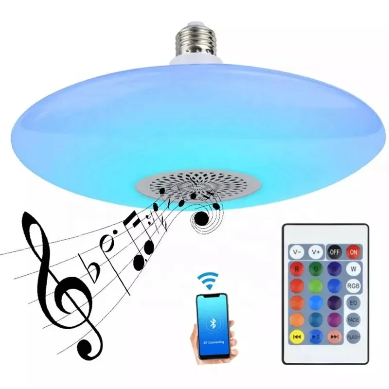 30W/48W LED Smart Music UFO Lamp E27 Wireless  Speaker Bulb RGBW Dimmable Ceiling Light Remote Control For Home 2021