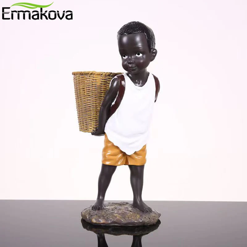 ERMAKOVA African Figurine Little Boy  Tribal Kid Statue Sculpture  Art Piece  Decor For Home Vase Storage Table Stand Ornament