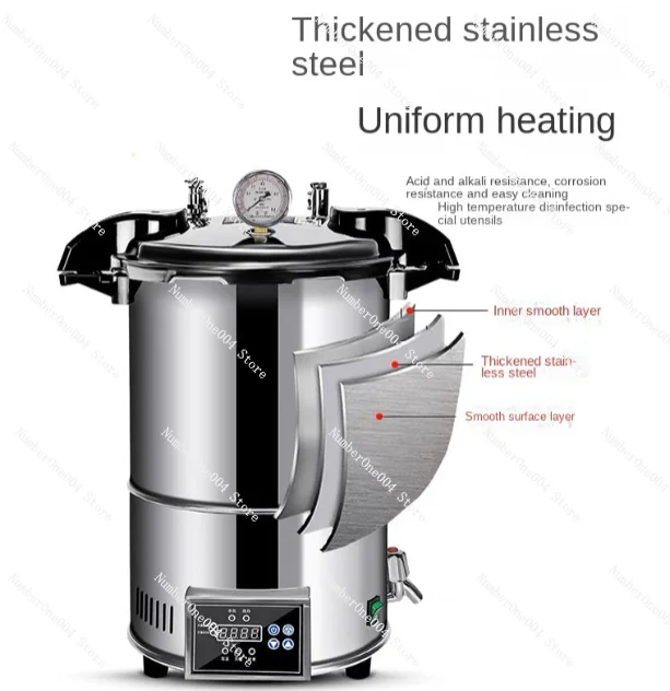 18L Portable High Pressure Sterilizer Stainless steel Steam Sterilization Pot Automatic Sterilization Autoclave Pot