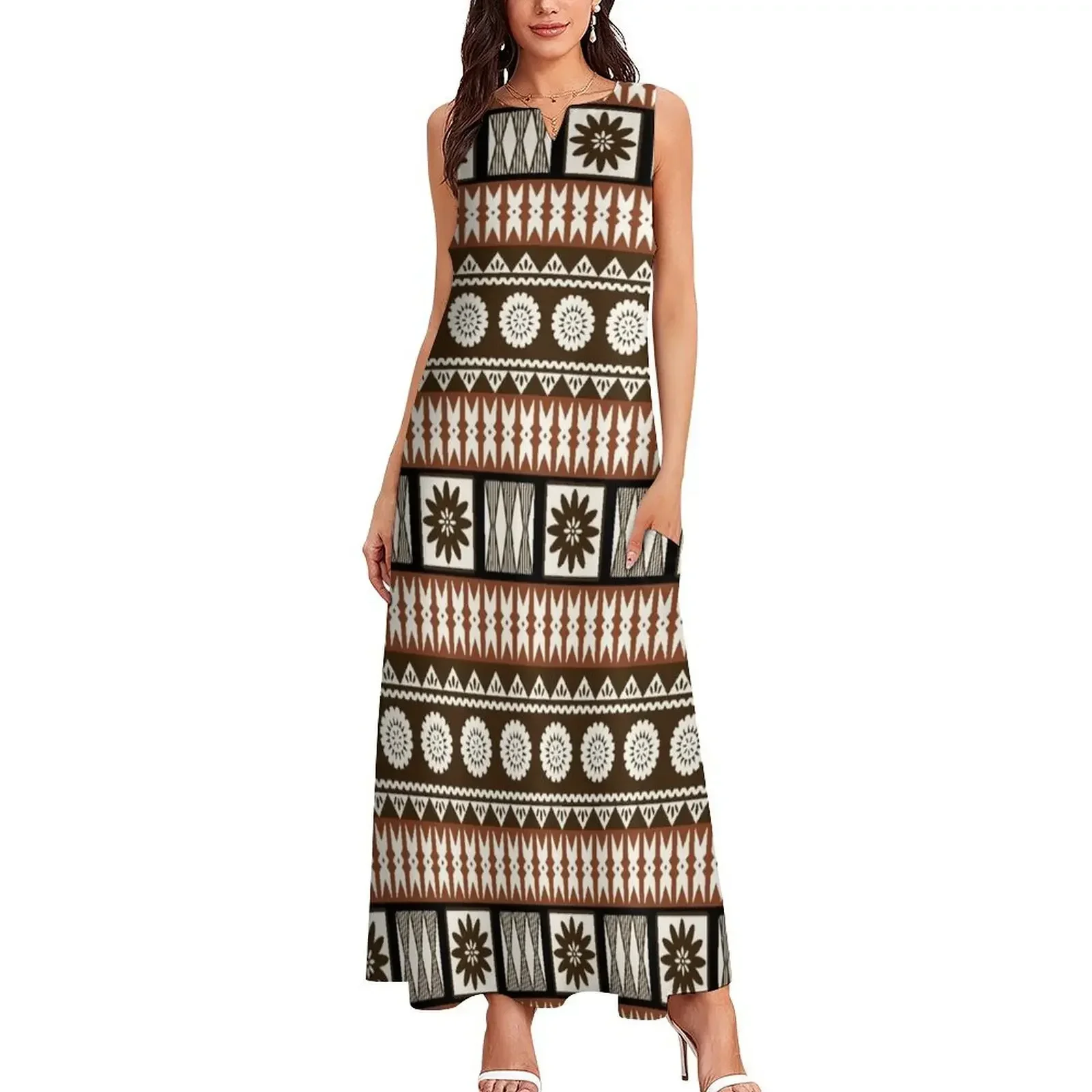 Fijian Masi - Tapa Long Dress Elegant gown elegant women's dresses sale elegant dresses plus sizes Party dresses for women Dress