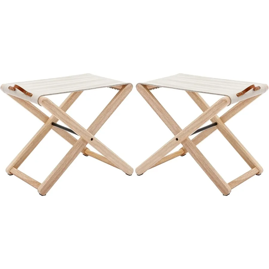 الخشب للطي التخييم البراز مجموعة من 2 18.5 الخشب الصلب المحمولة الصيد كرسي بلا ظهر قابل للطي مع الثقيلة المعادن دعم قماش مخيم Sto #1