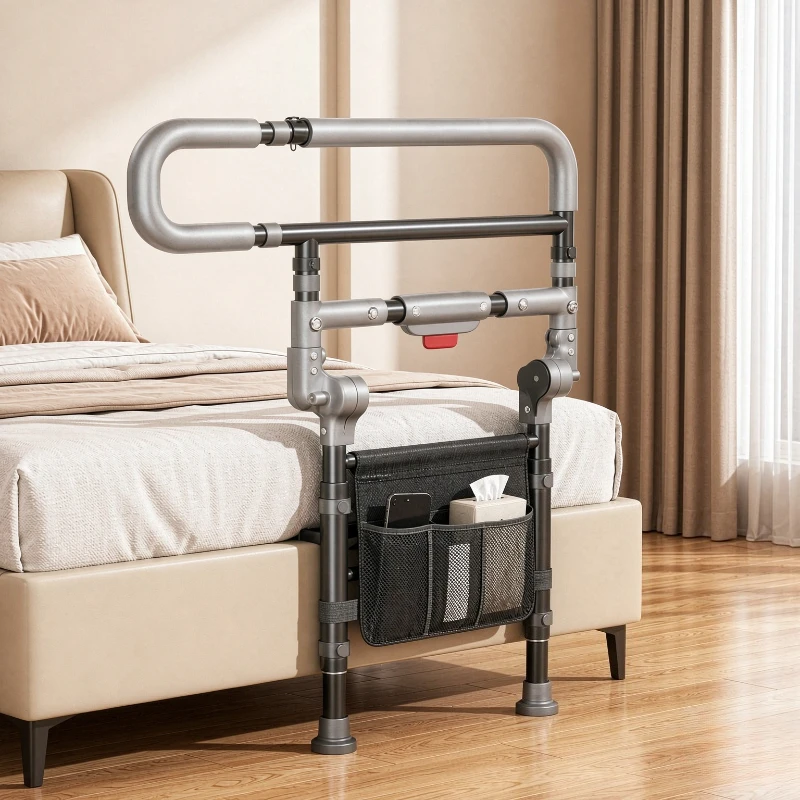 No Drill Foldable Bed Assist Rail Height Adjustable with Motion Sensor Light Fall Prevention Support for Seniors Home 침대 안전 손잡이