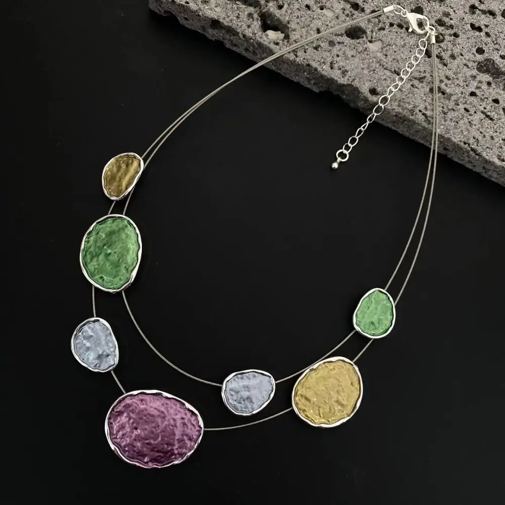 

Creative Colored Women's Necklace Irregular Circular Colorful Choker Alloy Oil Dripping Design Neck Pendant Women