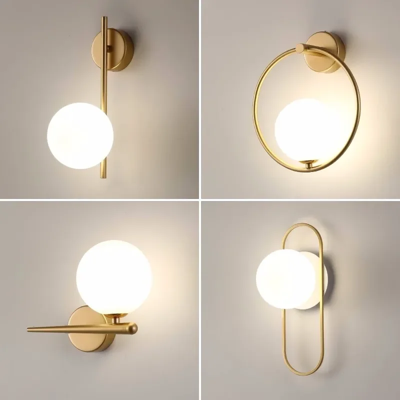 Golden LED Modern Indoor Glass Wall Light For Living Room Bedside Bedroom Interior Wall Glass Globe Lighting With 9W G9 Bulb