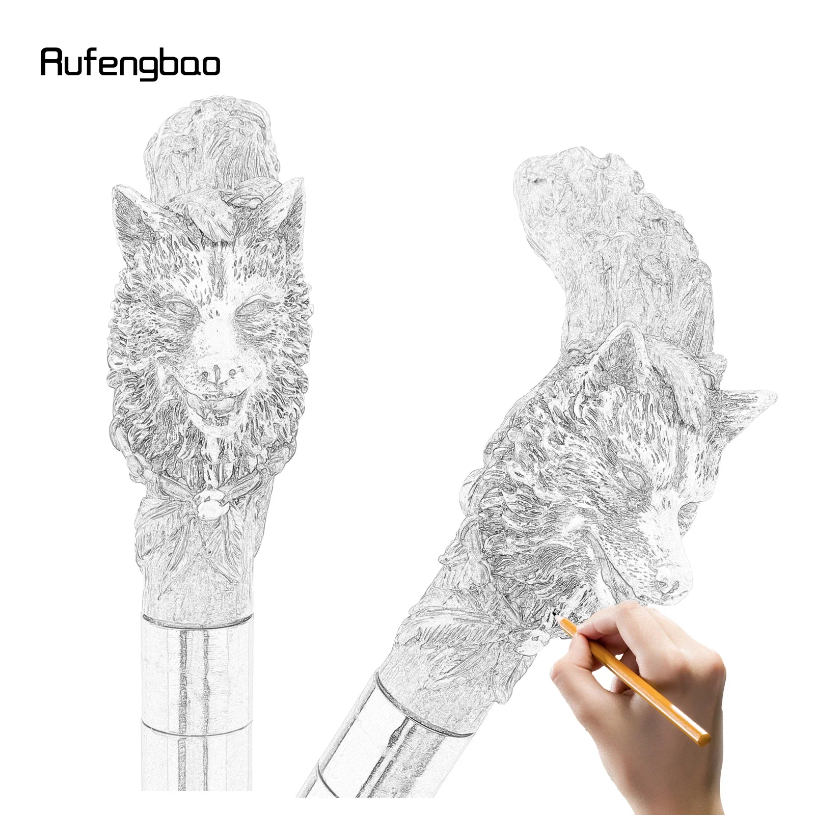 Silver Resin Wolf Head Tree Root Walking Cane Stick for Cosplay Everyday Use with Deluxe Box 93cm Performance Stage Cane