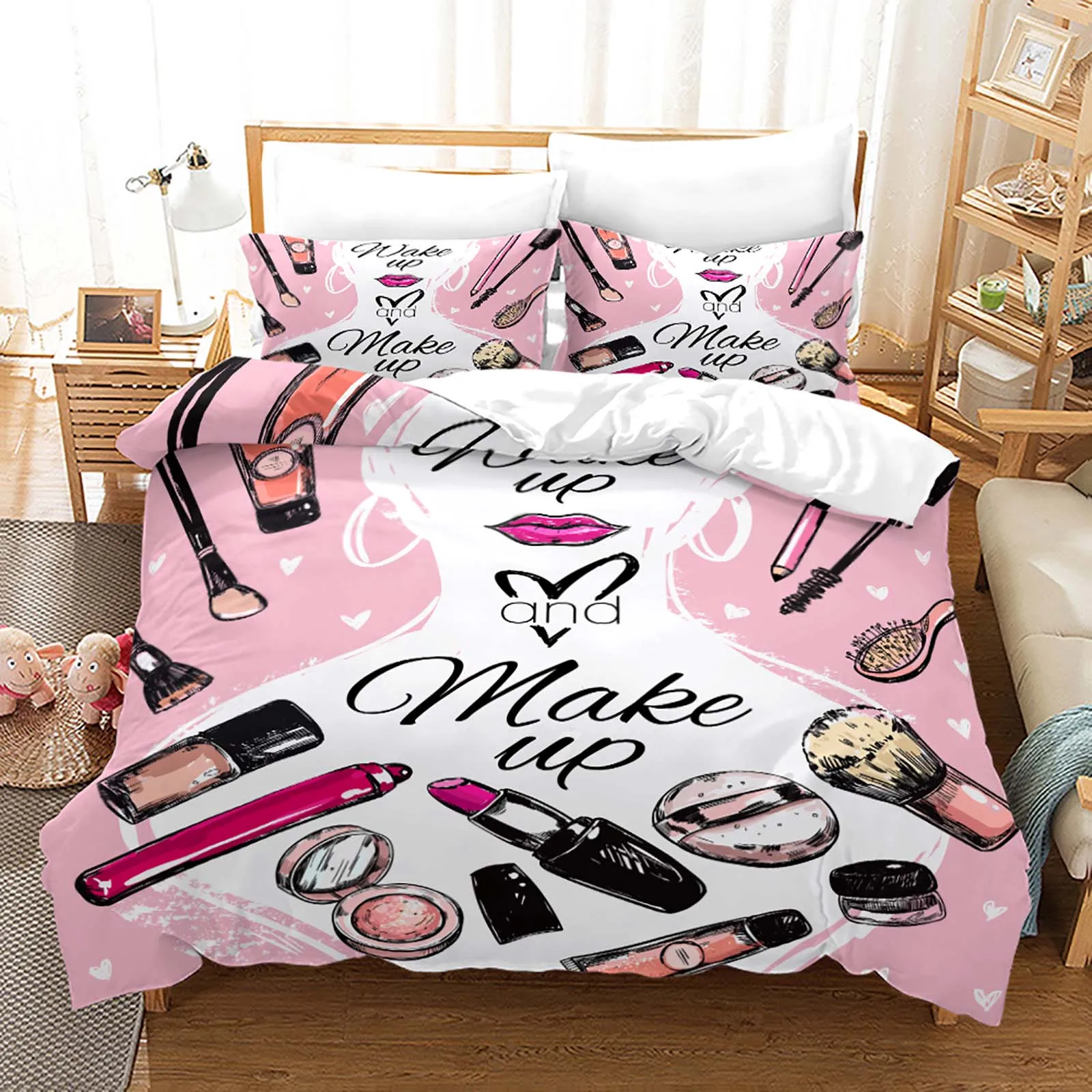 Nordic Cosmetic Fashion Girl Perfume Bedding Set Luxury Duvet Cover 200x200 Pink Bed Linen Bedclothes NO Sheet