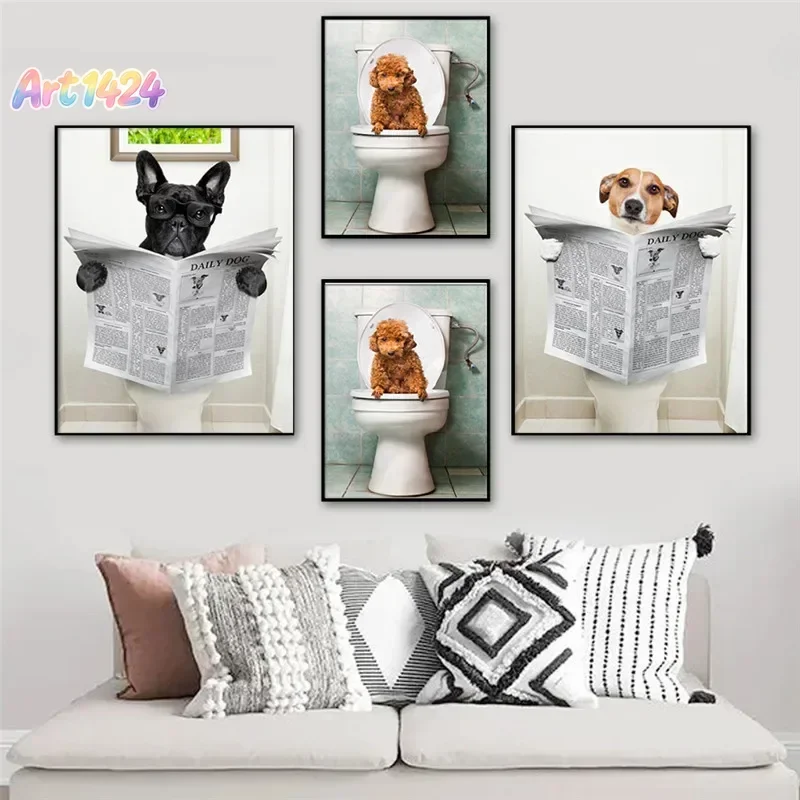 Funny Animal Dog Read Newspaper Wall Art Aesthetics Print Canvas Painting Posters for Living Room Modern Home Decor