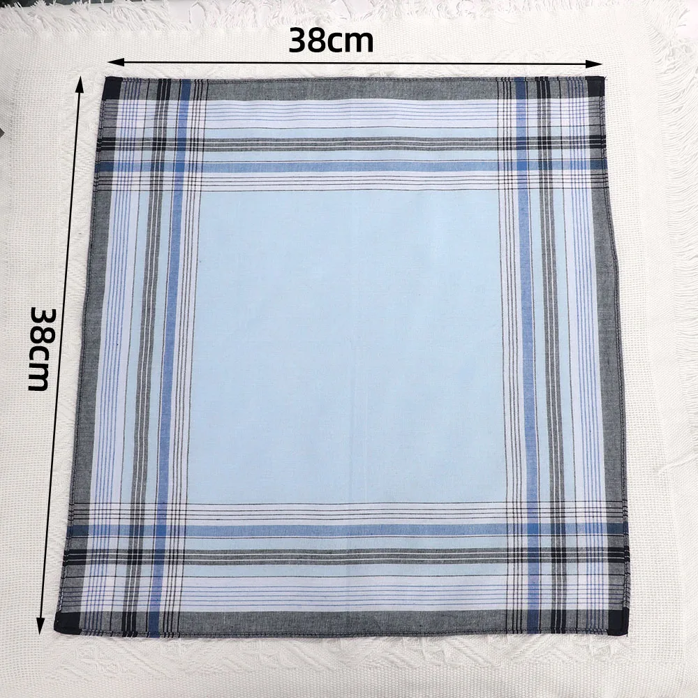 5pcs Square Plaid Stripe Handkerchiefs For Men Cotton Hanky Pocket Cotton Towel For New Year Wedding Party 38x38cm Random Color