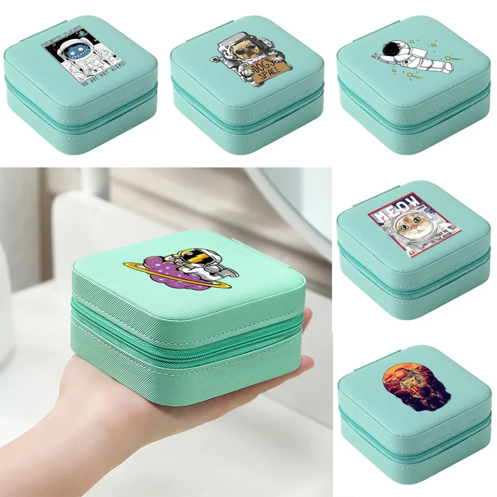 

1pcs Single Layer Green Jewelry Storage Box Fashion Astronaut Pattern Ladies Travel Hand Leather Box Classic Pure Storage Box