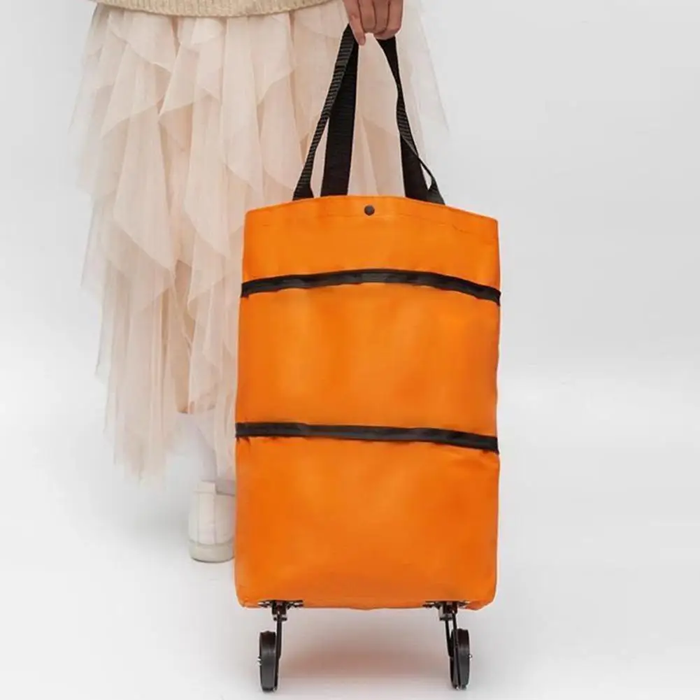 2-In-1 Shopping Cart Oxford Cloth Home Storage Bag Portable Foldable Shopping Bag Rolling Handbag For Household Grocery Shopping