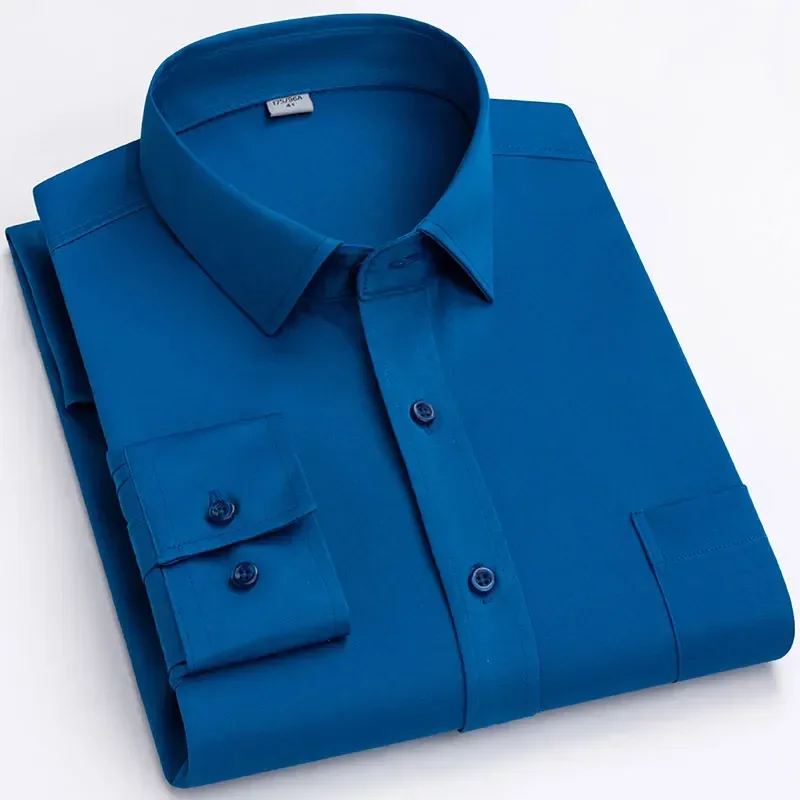 2023 Nieuwe Heren Stretchy Jurk Shirts Luxe Lange Mouwen Formele Anti-Rimpel Zijdezachte Social Business Office Shirt Voor Heren