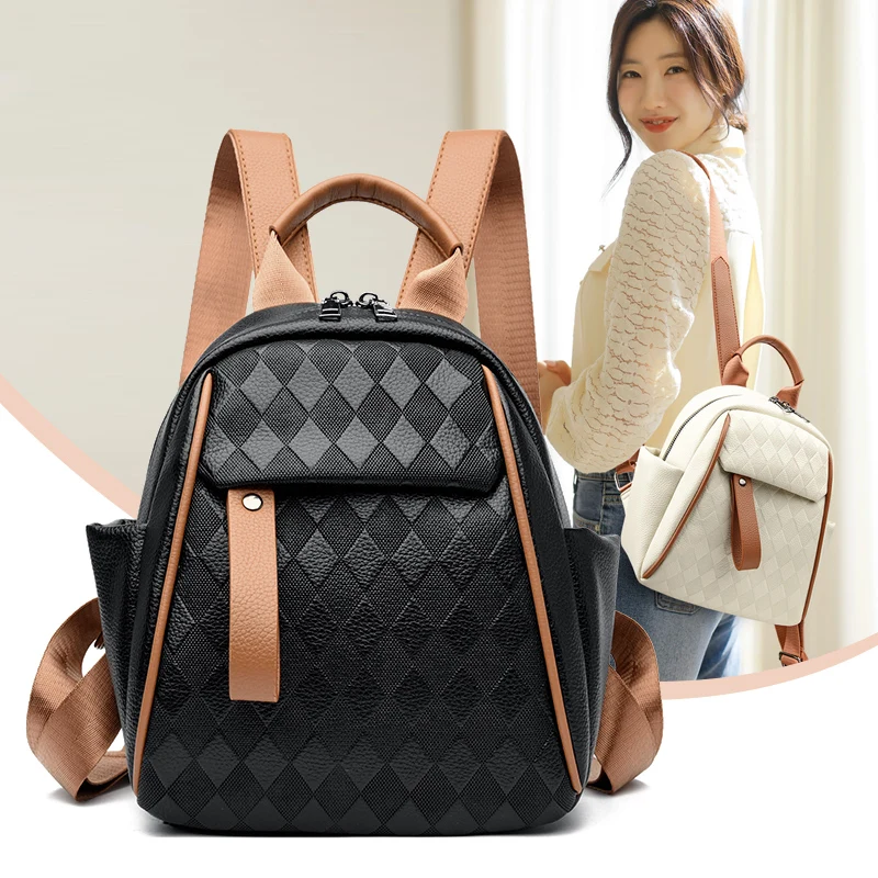 Stylish PU Leather Small Backpack for Women’s Large Capacity Retro Shoulder Bag Female Casual Travel Laptop Bag Ladies Rucksack