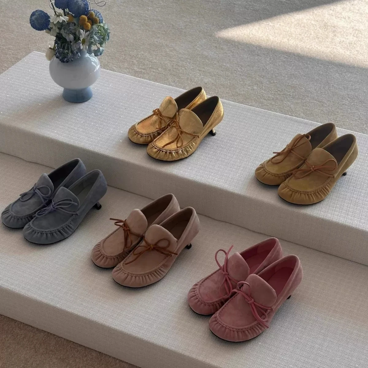 

Women's pu Suede Kitten Heel Loafers Bow Detail Elegant Vintage Slip-On Design Ladies Classic Office Casual Daily Single Shoes