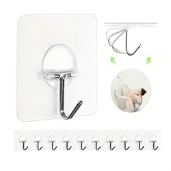 12pcs Punch-free Transparent Hook, Multifunctional Household Wall  Adhesive Hook, Kitchen Toilet Door Back Strong Adhesive Hook