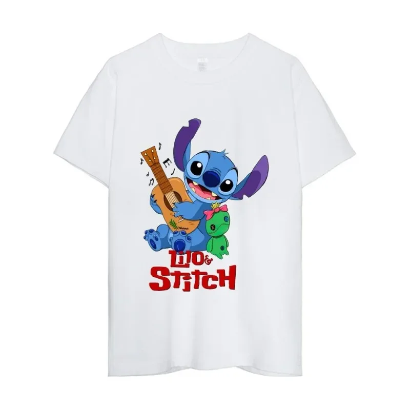 

Disney Stitch Angel T Shirt Women Couple Combination Clothes Ctue Y2k Short Sleeve Collar Fashion Unisex Cotton