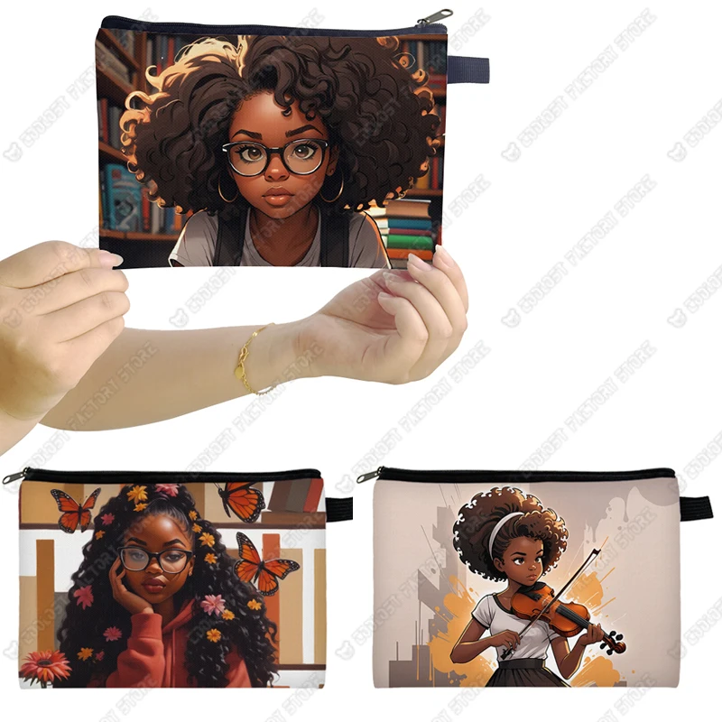 Genius Black Girl Cosmetic Case Musicians Astronauts Nurses Makeup Bags Lipstick Phone Napkin Storage Pouch Women Toiletries Bag