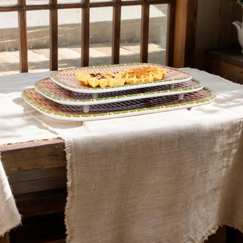 

Imitation Bamboo Weaving Hot Pot Vegetable Plate Barbecue Plate Serving Plate Restaurant