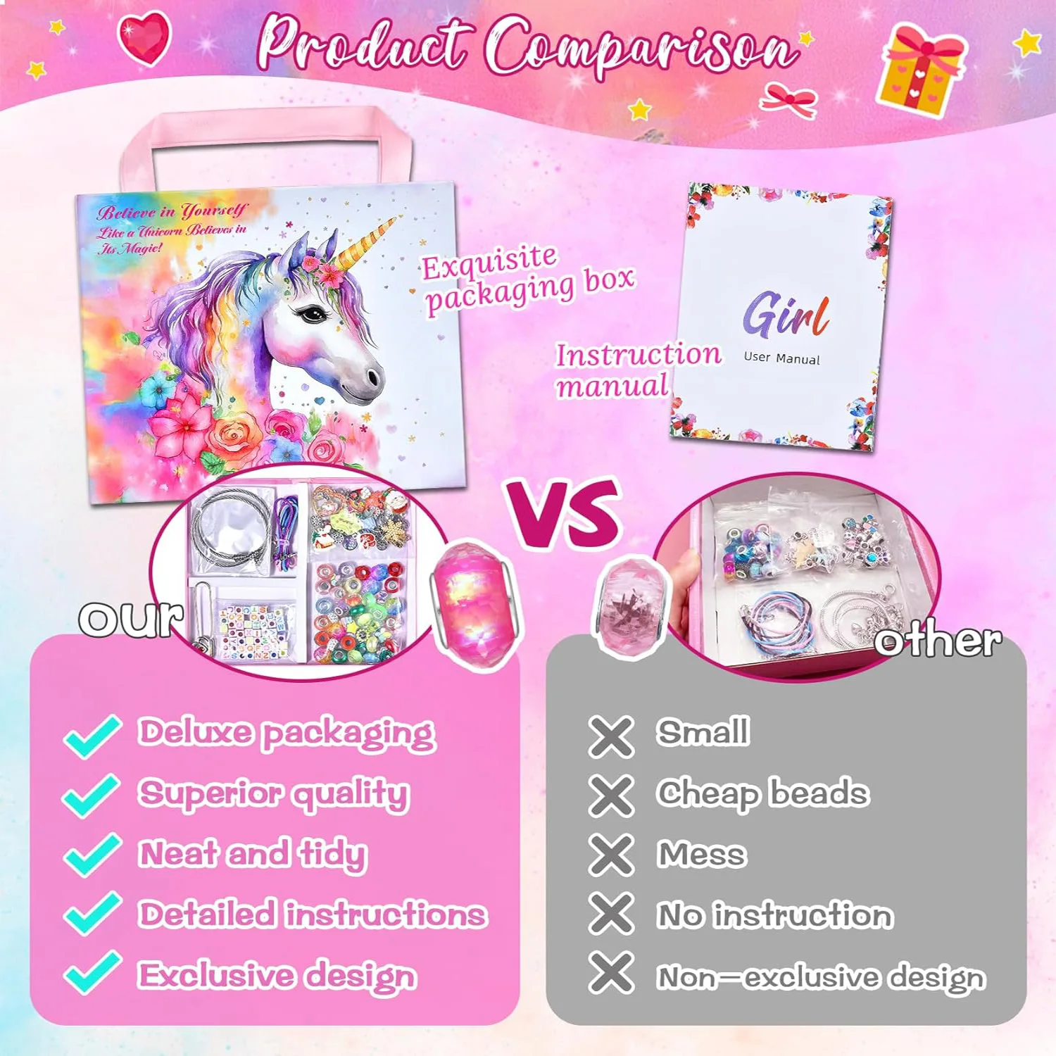 Girls Charm Bracelet Making Kit - Unicorn Jewelry Supplies Make Set DIY Art Craft Set Charm Bracelets Kits Creative Birthday Gif