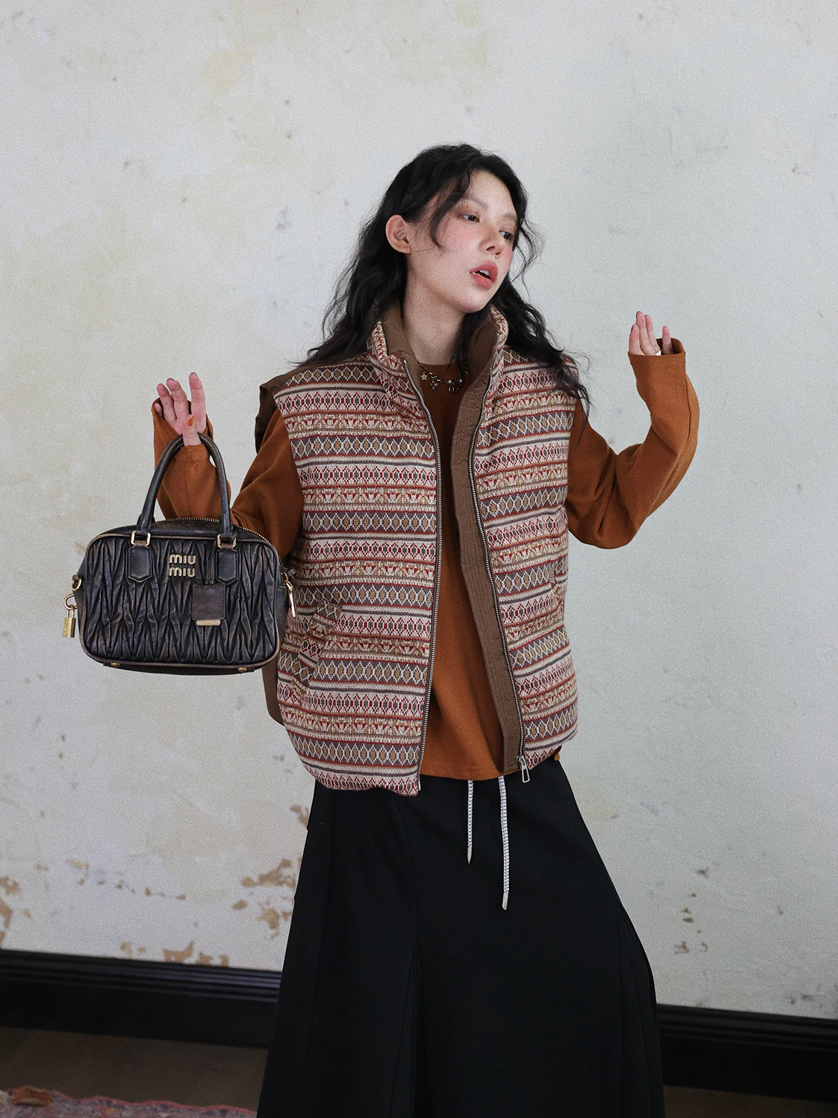 

DR RDS Certified New National Stand Thiened 90 down Vest Women's Winter Retro Fair Isle Large Fluffy Du down Vest