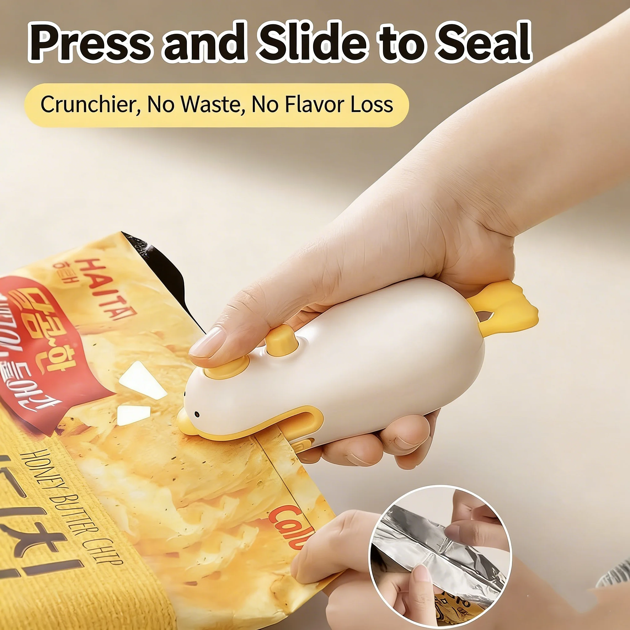 Mini 2in1 Sealing Machine Portable Vacuum Food Plastic Bag Sealer Household Snack Sealer Rechargeable Vacuum Sealer Cute Cartoon