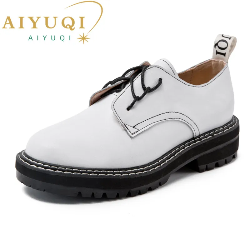 Retro Women Shoes Genuine Leather 2024 New Spring British Style Student Shoes Wild Thick Large Size 41 42 43 Ladies Oxford Shoes