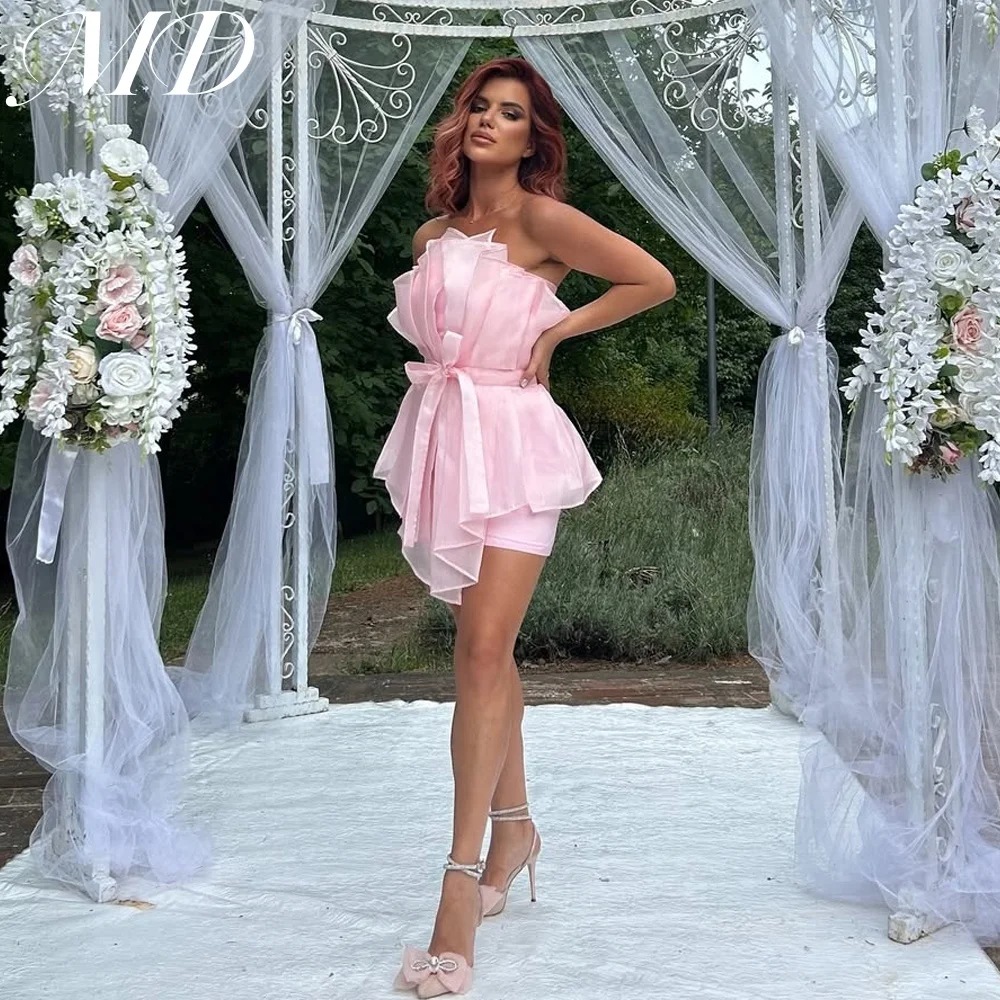 

MD New Modern Organza Mini Prom Gown 2025 Scalloped Pleat Sleeveless robes de cocktail Corset Birthday Dress Customized 2025