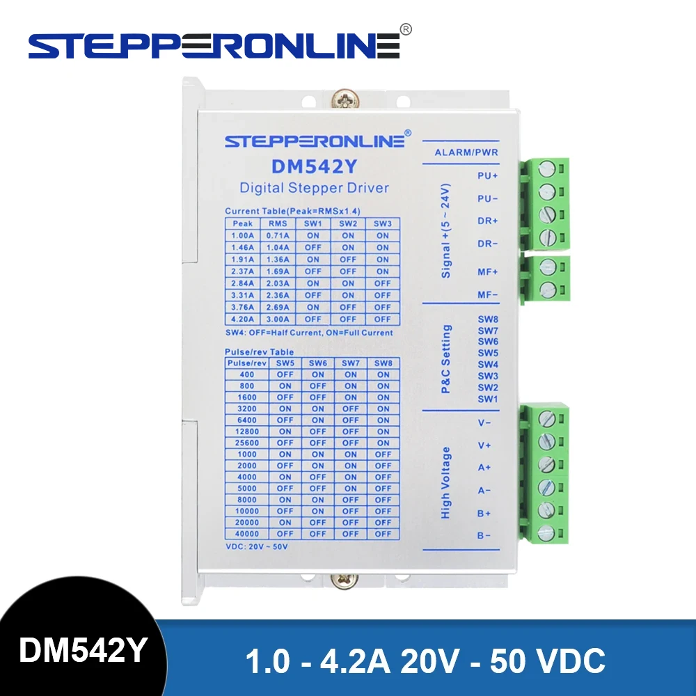 STEPPERONLINE DM542Y Digital Stepper Motor Driver 2-phase Stepper Motor Controller 1.0-4.2A 20V-50 VDC for Nema 17/23/24 Stepper