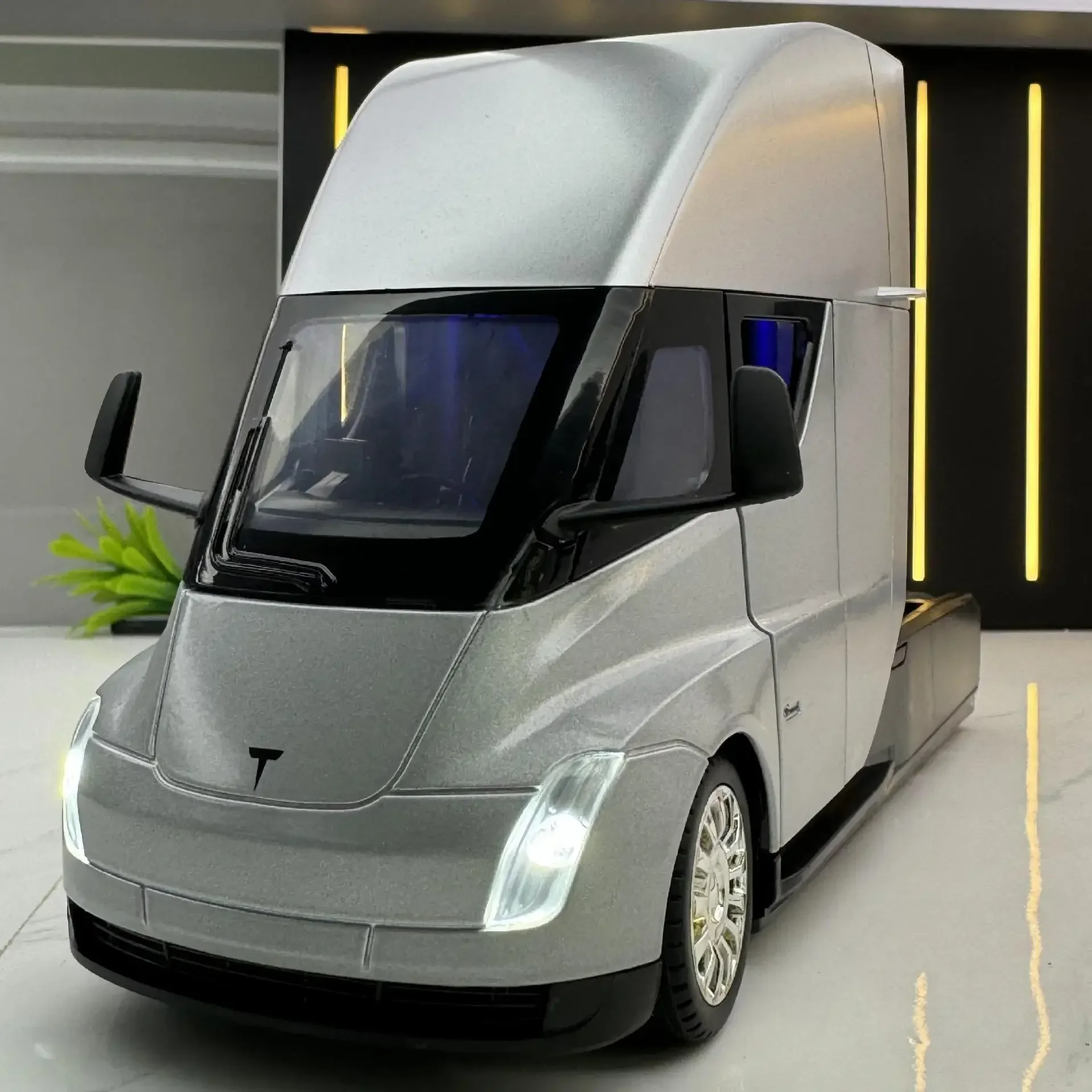 Tête de camion semi-remorque en alliage avec poteau de charge, collection de modèles, son et lumière, haute simulation, jouets pour garçons, cadeau, 1:24 Teslas SEMI