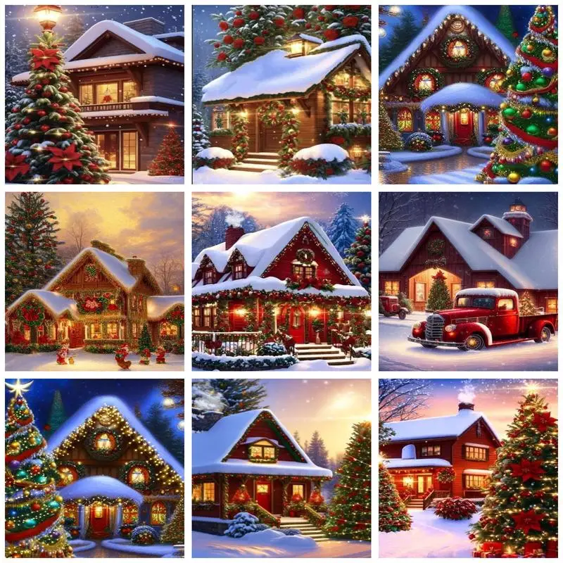 

GATYZTORY 50x65cm Painting By Numbers Paint Kit On Canvas Christmas Snow House Coloring By Numbers For Adults Artwork Diy Set