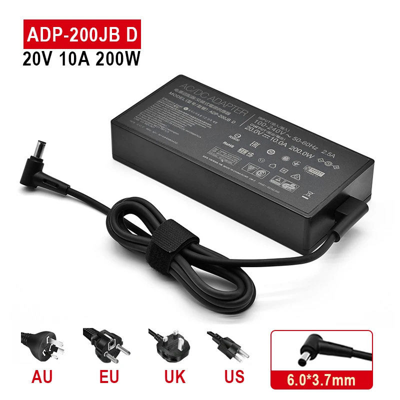 Adaptador de Carregador Portátil 200w 20v 10a Adp200jb d para Asus Tuf Dash F15 Fx516pr Fa506qr Rog Zerus G15 Ga503qm-hq121r