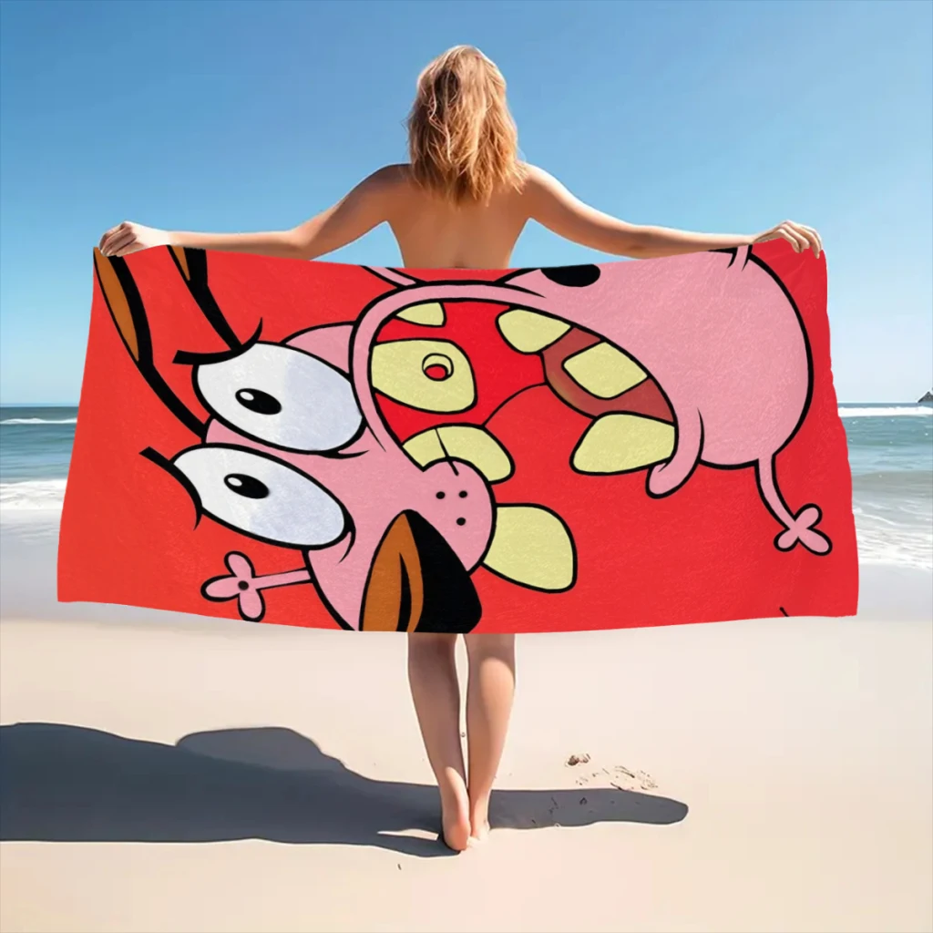 Cartoon T-COURAGE C-Cowardly Dogs Beach Towel  Poncho Bathing Towels Cover-ups Quick Dry Sand Free Yoga Spa Gym Pool