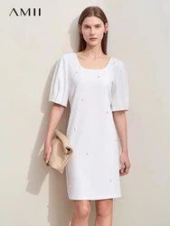 Amii Minimalism 2024 Women Dresses Summer New U-neck Puff Sleeve Slim Waist Elastic Chic Short Elegant Dress Female 12442199