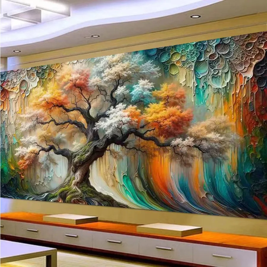 Large Size Diy Diamond Arts Painting Kits Ancient Oak Tree Textured Landscape Full Mosaic Embroidery Abstract Picture Wall Decor