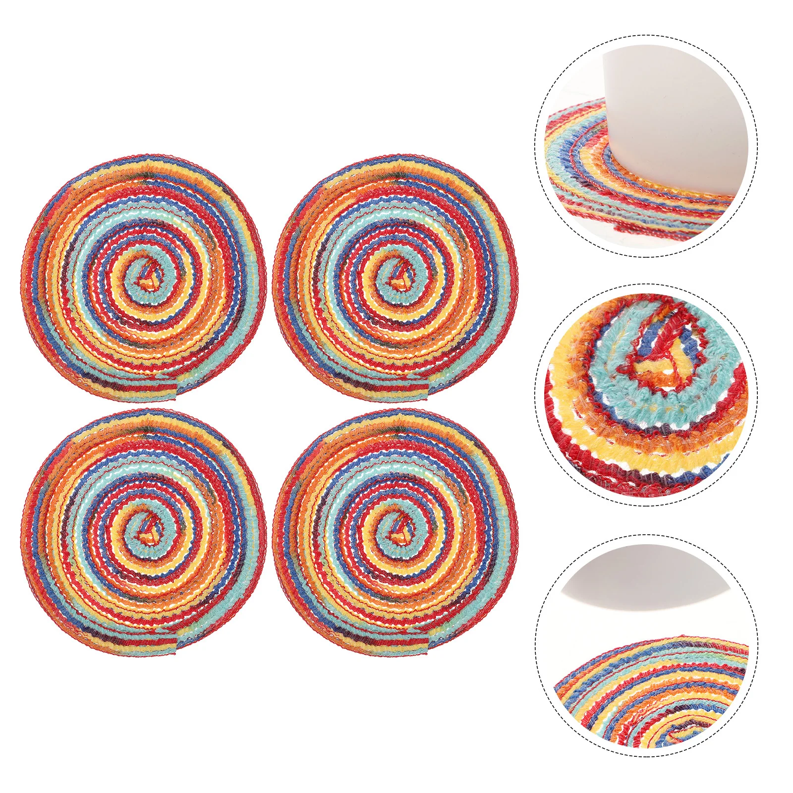 

4Pcs Round Woven Heat Insulated Placemats Home Dining Table Pads Decorative Pot Dish Insulation Mats Lovely Mat
