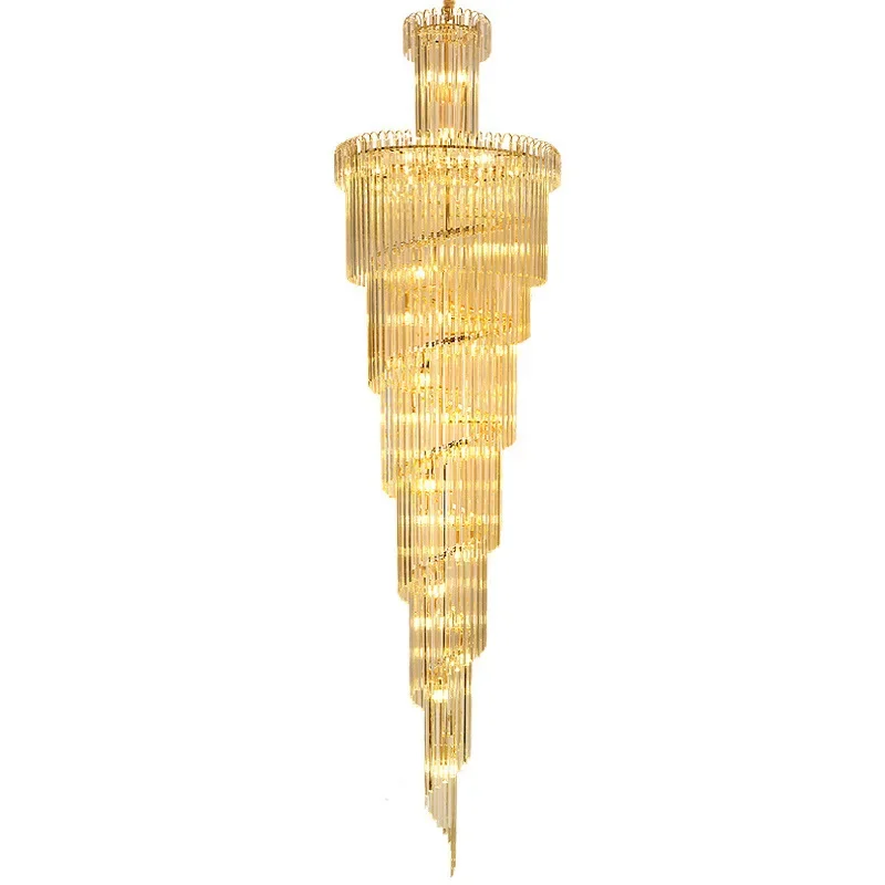 

Duplex building chandelier villa living room hollow simple building middle floor jumping floor light luxury long crystal