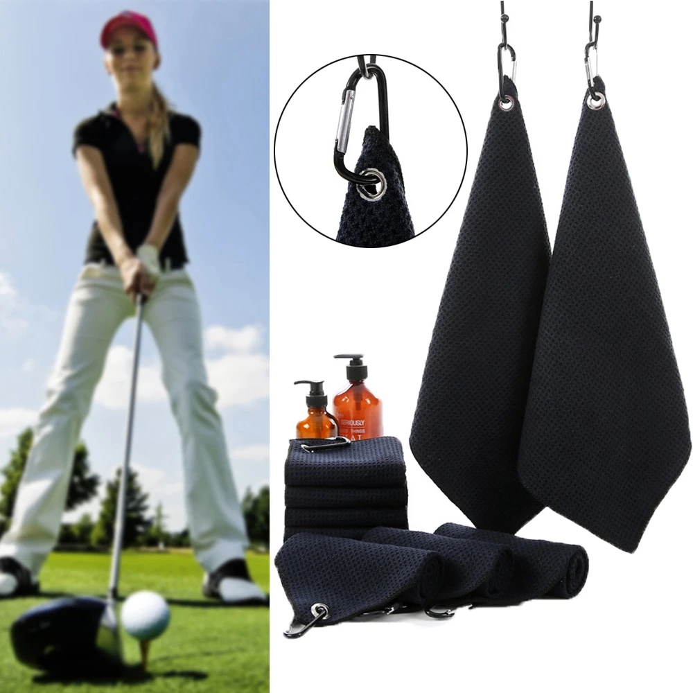 Black Microfiber Balls Hands Cleaning Towels Golf Towel With Carabiner Hook Cleans Clubs