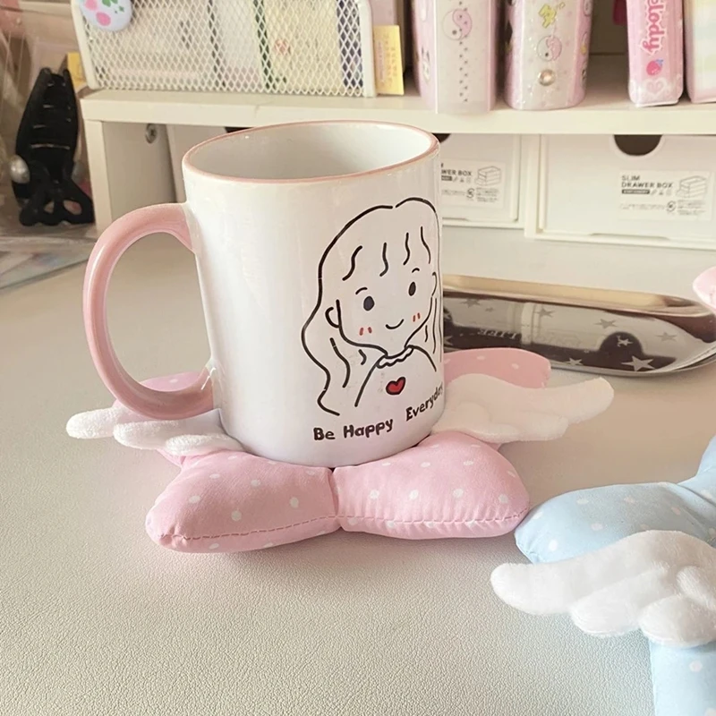 Y2k Star Wings Coaster Cartoon Cute Pink Blue Cotton Card Holder Insulation Anti Scald Insulation Pad Fabric Desktop Decoration