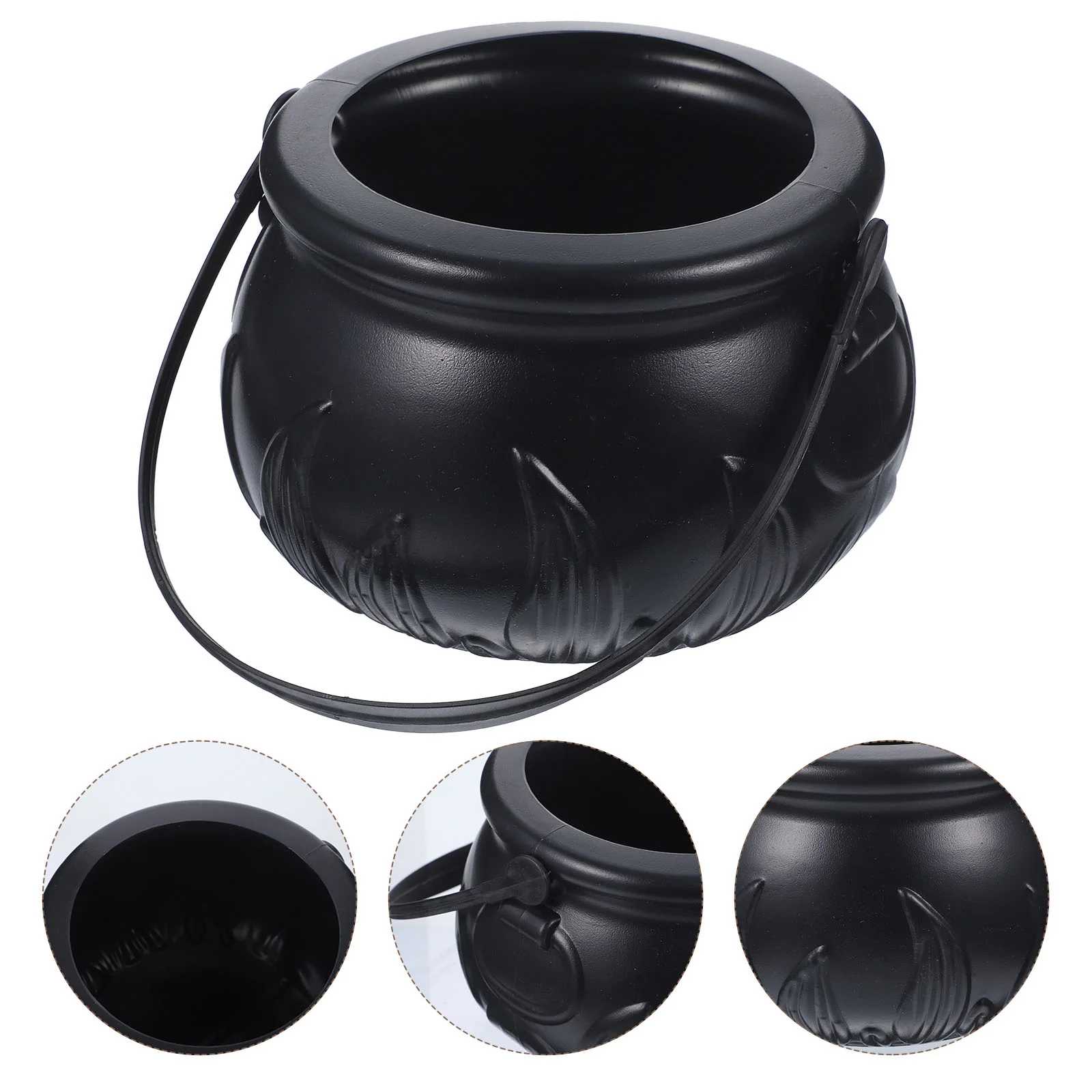 Halloween Themed Decorations Large Size Witch Bucket Plastic Round Basket(Black) candy kettle candy jar