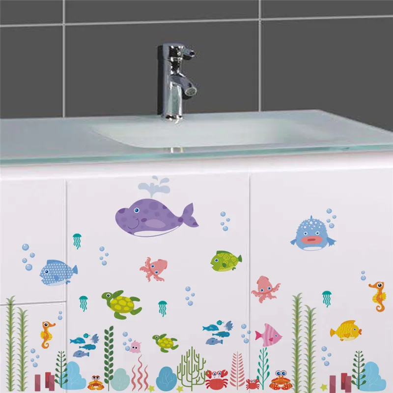 Underwater Sealife Fish Wall Sticker For Kids Room Bathroom Decoration Turtle Mural Art Home Decal Poster Children Gift