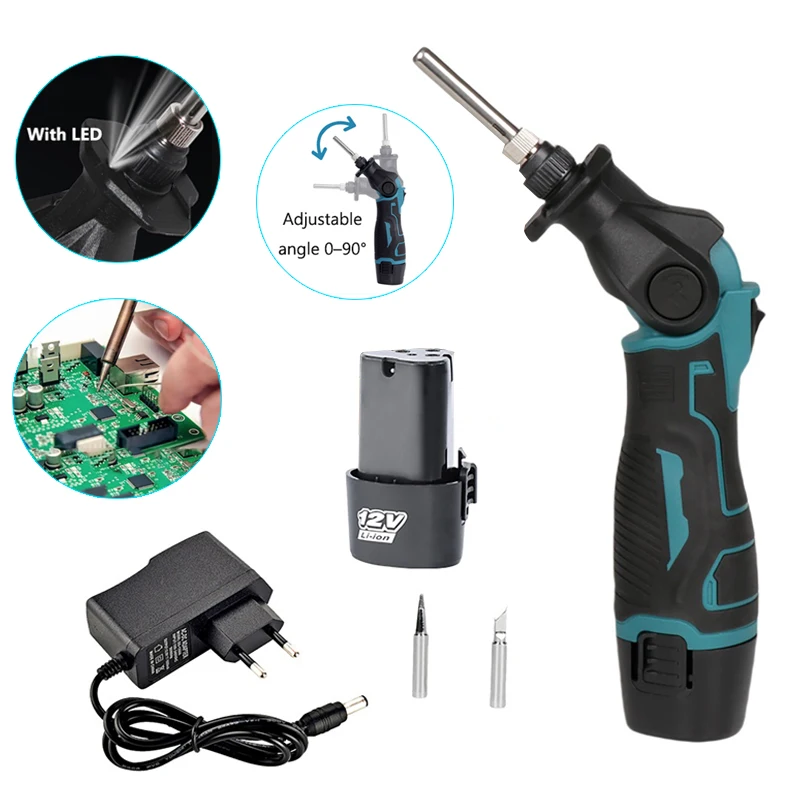 12V Lithium-Ion Electric Soldering Iron Adjustable Angle 0–90° Portable Constant-Temperature Solder Gun Welding Tools EU Plug