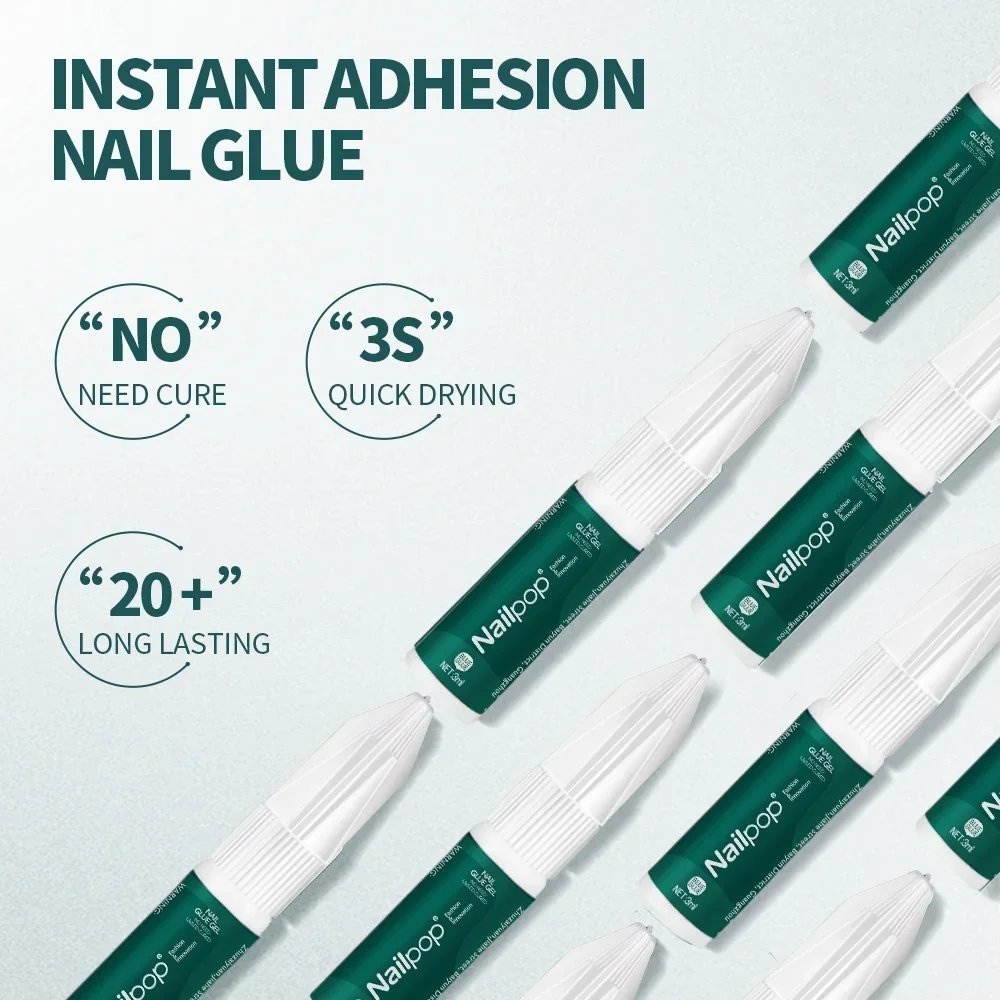 Nailpop 3ml Strong Nail Glue with Quick Nail Glue Remover Professional Nail Art Long-Lasting Glue for Nail Extension Home DIY