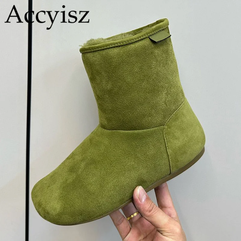 

Wool Linling Snow Boots Winter Warm Round Toe Solid Color Flat Ankle Shoes Women's Comfort Thick Bottom Casual Short Boots 2024