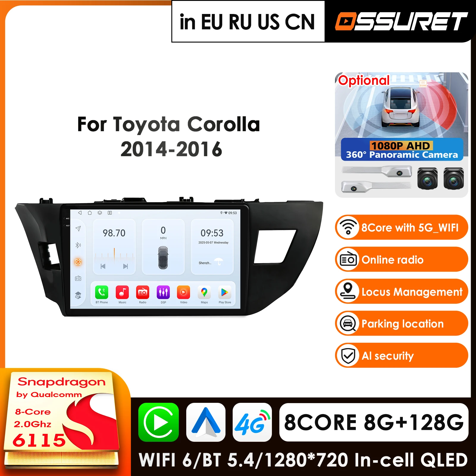 

Carplay 4G-LTE 2Din for Toyota Corolla 2014 2015 2016 Android Car Stereo Radio Video Player Navigation Multimedia GPS Head Unit