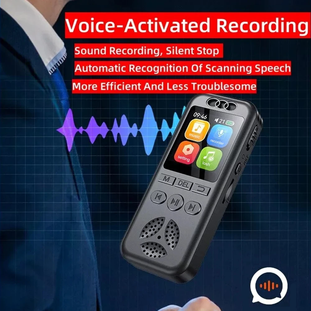 128GB Digital Voice Recorder 1536KBPS Professional Sound Dictaphone Voice Activated Audio Recording WAV MP3 Player for Meeting