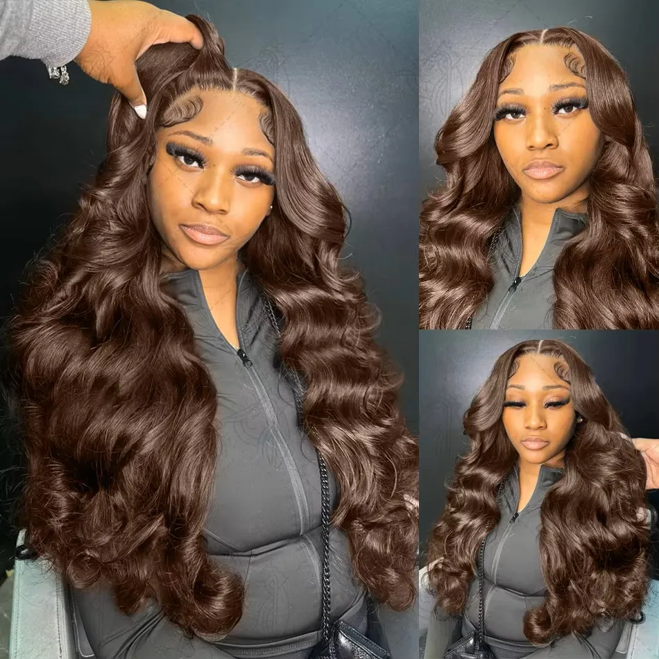Chocolate Brown Body Wave Lace Front Human Hair Wigs 200 Density Brazilian 13x4 13x6 HD Lace Frontal Wigs Preplucked For Women image 3