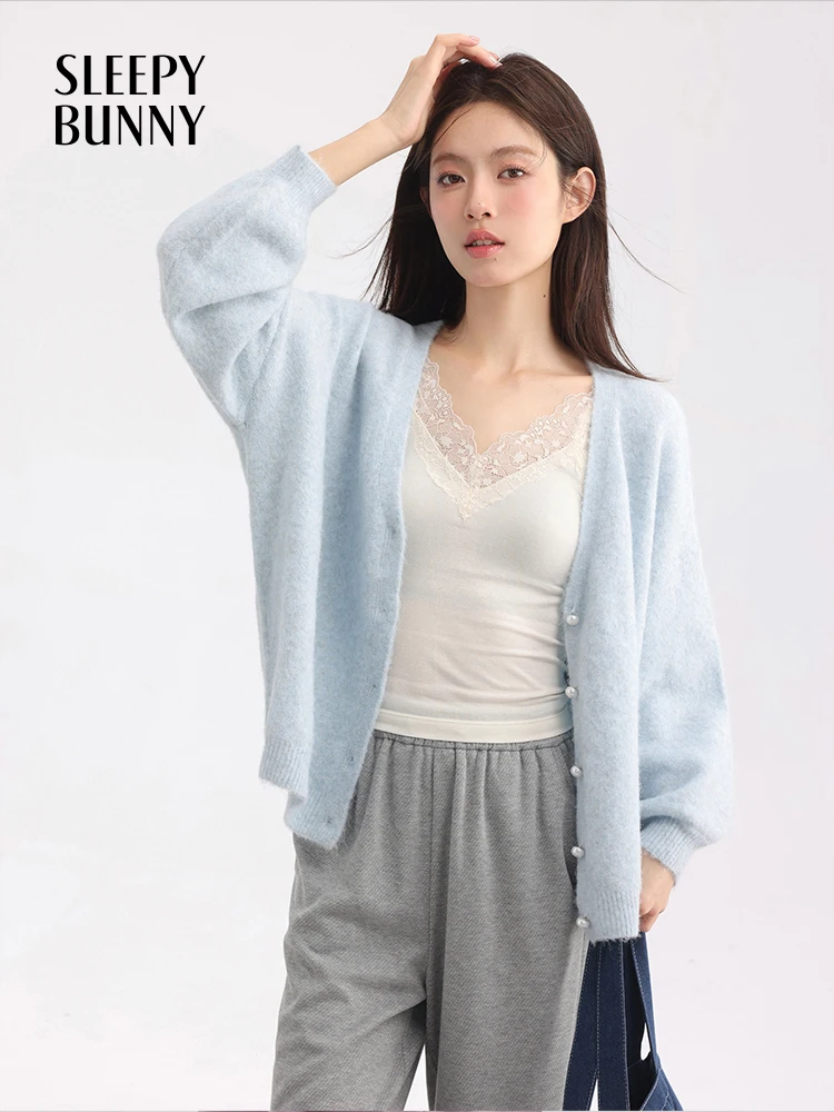 Women Lazy Style Drop Shoulder V-Neck Knitted Cardigan Sweater Soft Cozy Spring Loose Fit Shawl Top  Casual Layering Outerwear